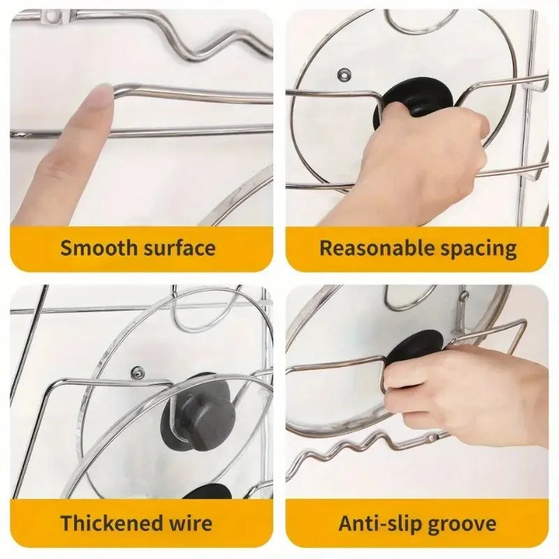 Stainless Steel Wall Mounted Pot Lid Organizer Kitchen Rack