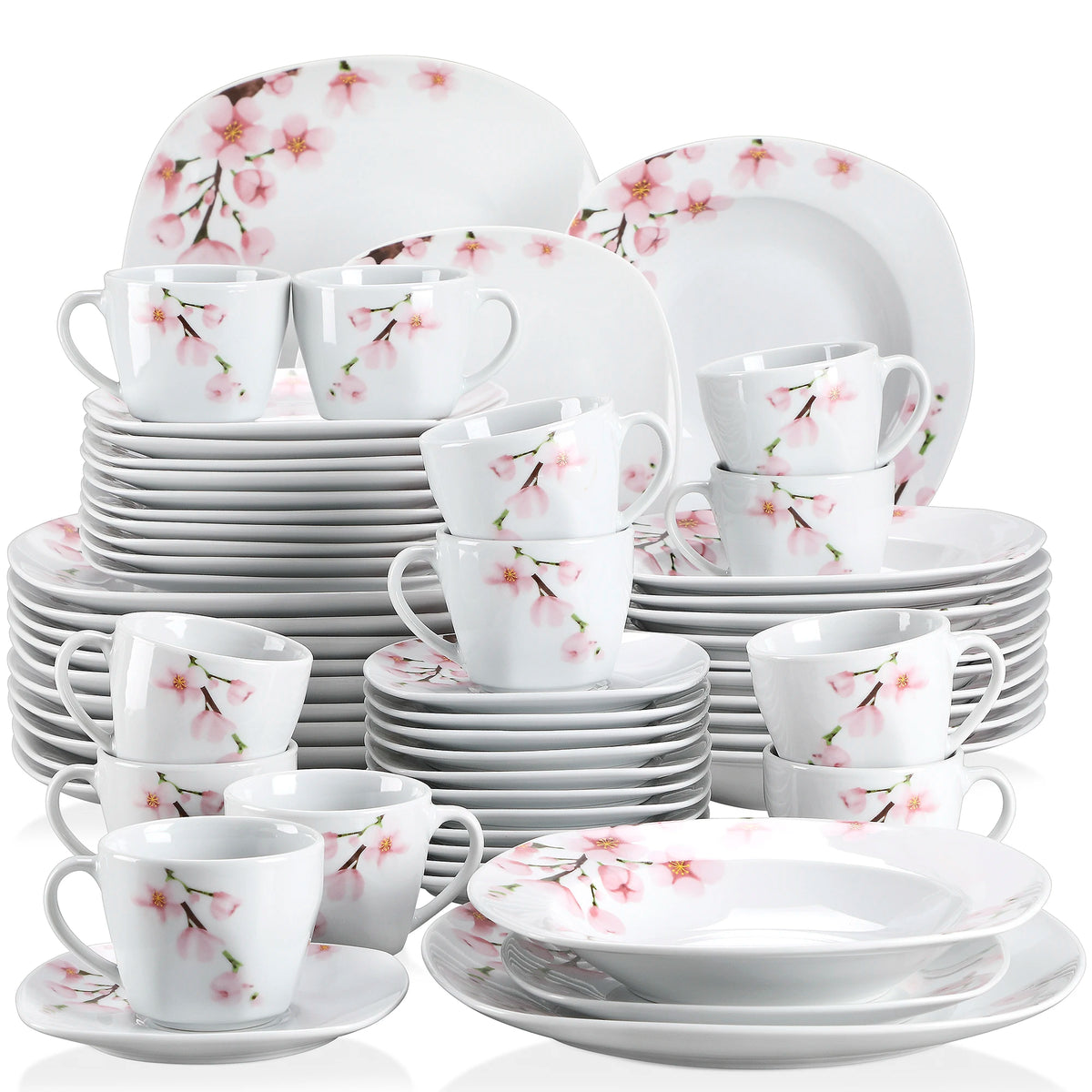 MALACASA Annie Porcelain Dinnerware Set For 12 Plates Cups Saucers