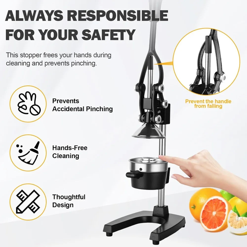 Heavy Duty Cast Iron Lemon Squeezer, 304 Stainless Steel Cone, Manual Citrus Juicer Press for Oranges, Limes, Easy Clean