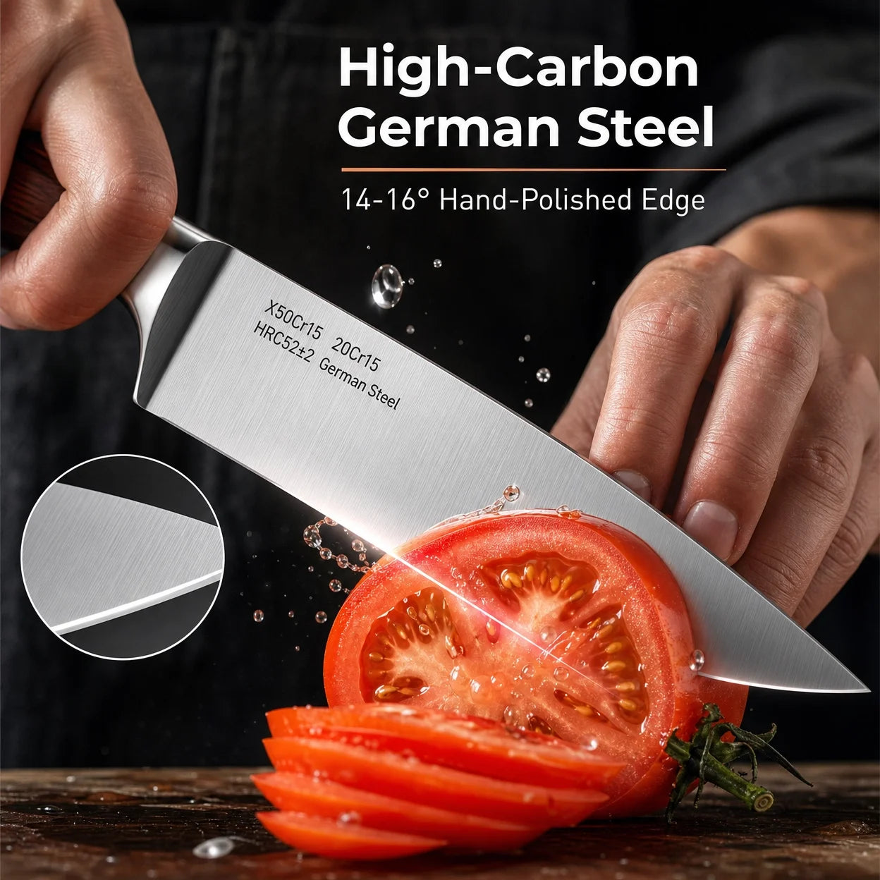 16 Pcs Kitchen Knife Set with Sharpener & Wooden Block, Stainless Steel Brown Wood Handle, Multi Cooking Knives