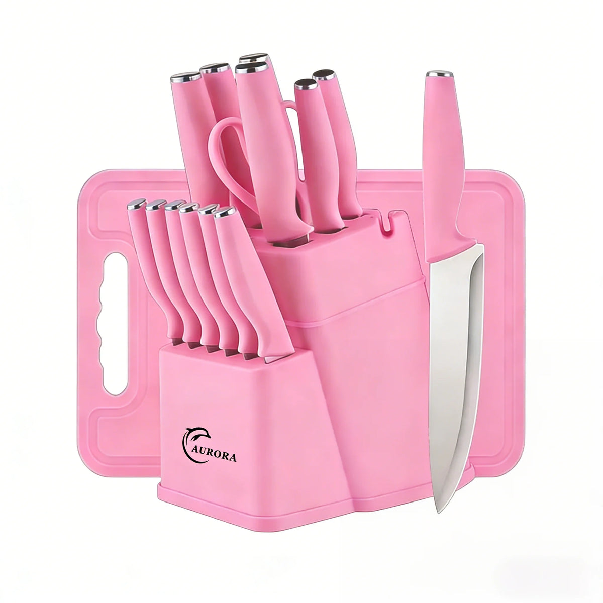 Rust Resistant Stainless Steel Kitchen Knife Block Set With Sharpener