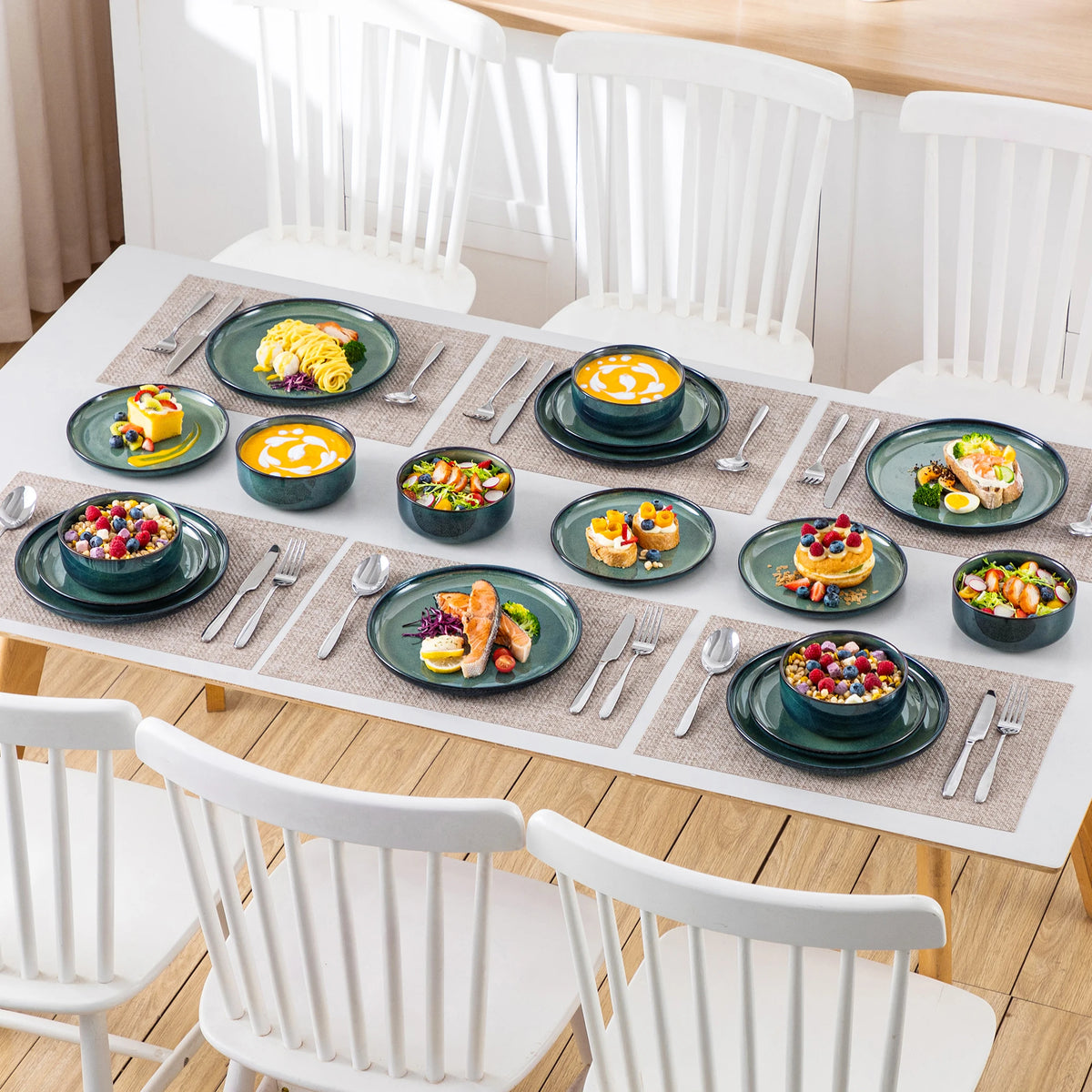 MALACASA Stoneware Dinnerware Set 12 Or 18 Green Reactive Glaze