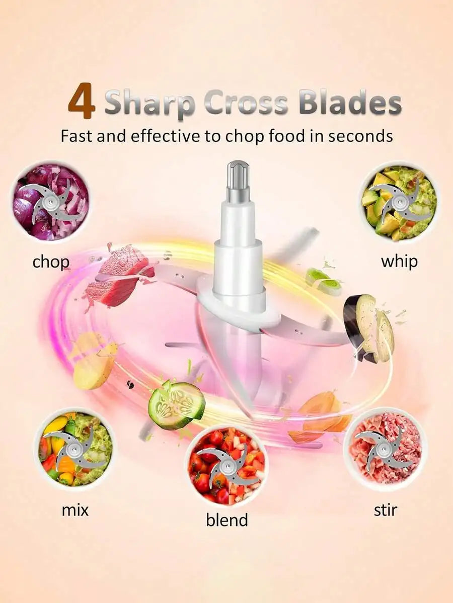 3.8L Large Capacity Electric Meat Grinder, Two Container Stainless Steel & Glass Food Processor With Double 4-Blade System, Food