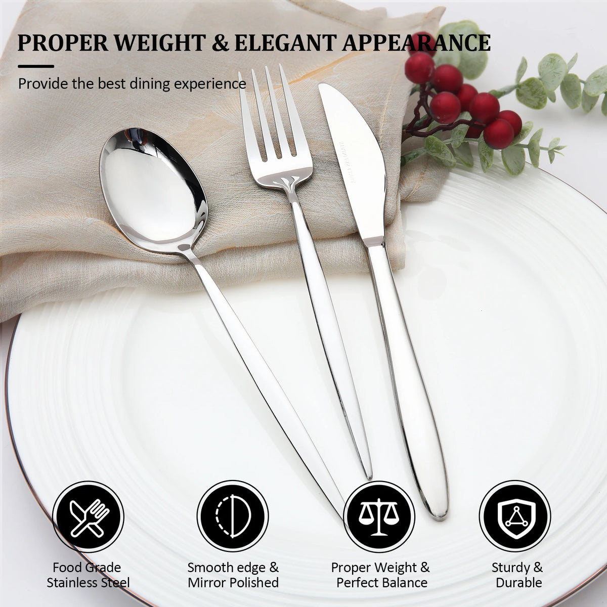 LORENA ECLIPSE 20Pcs Stainless Steel Silverware Set Including Knives, Forks, And Spoons Flatware Utensil for Kitchen Dining Set