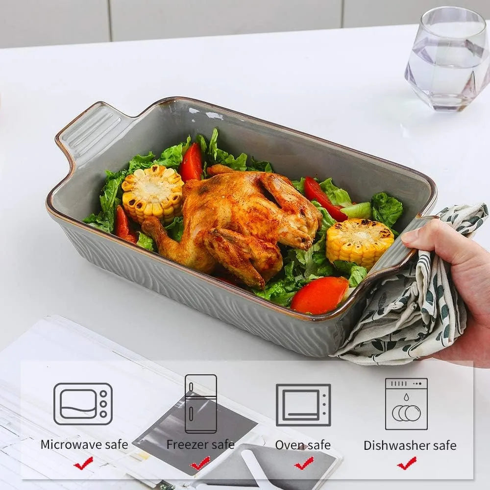 3-Piece Ceramic Baking Dish Set, Rectangular Casserole Dishes, 9x13 Lasagna Pans, Oven Safe to 500°F, Easy Clean, Texture Design