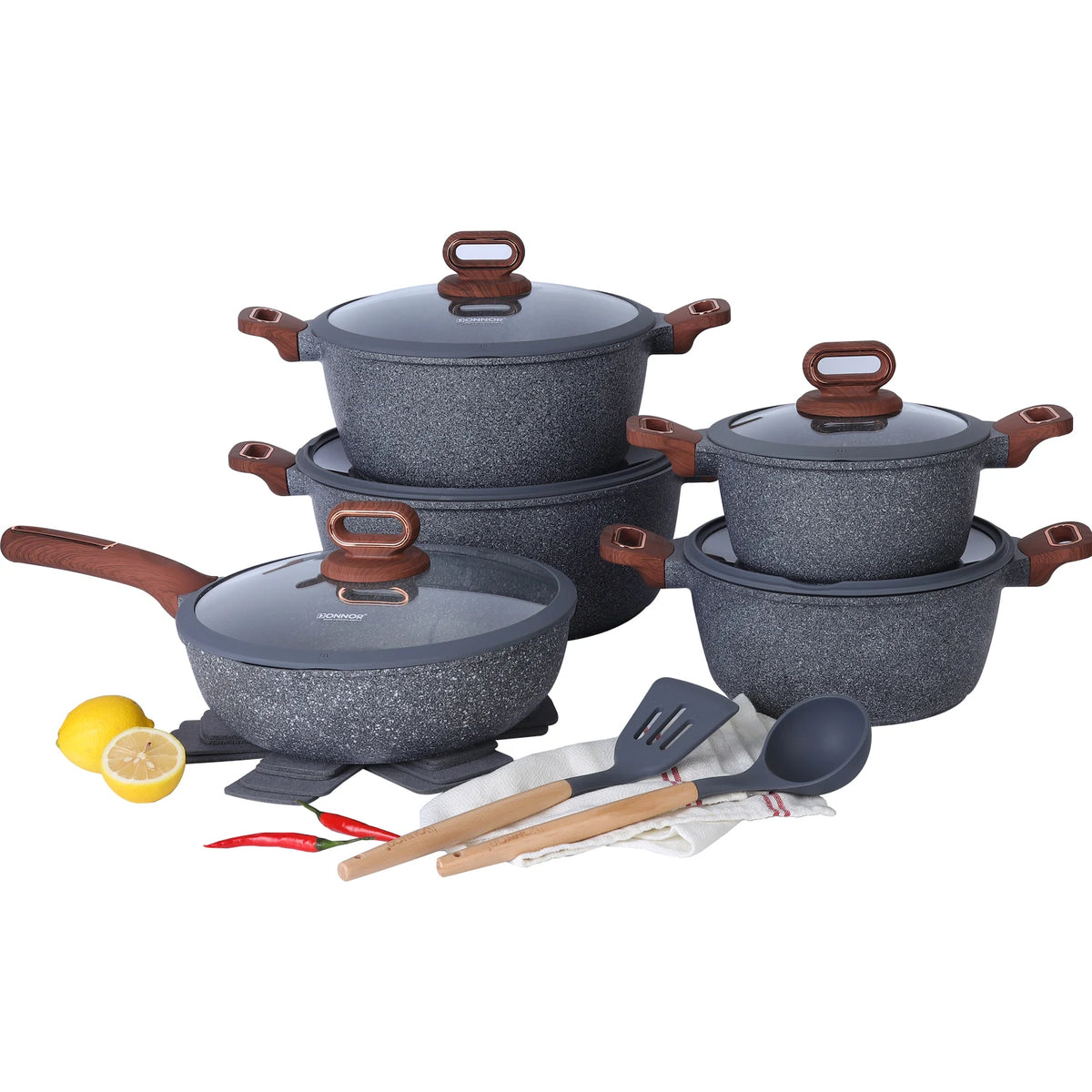 DONNOR Ceramic Cookware Sets Pots and Pans Set Nonstick 15 Pcs Induction Cookware Kitchen Cooking Set with Frying Pans Set