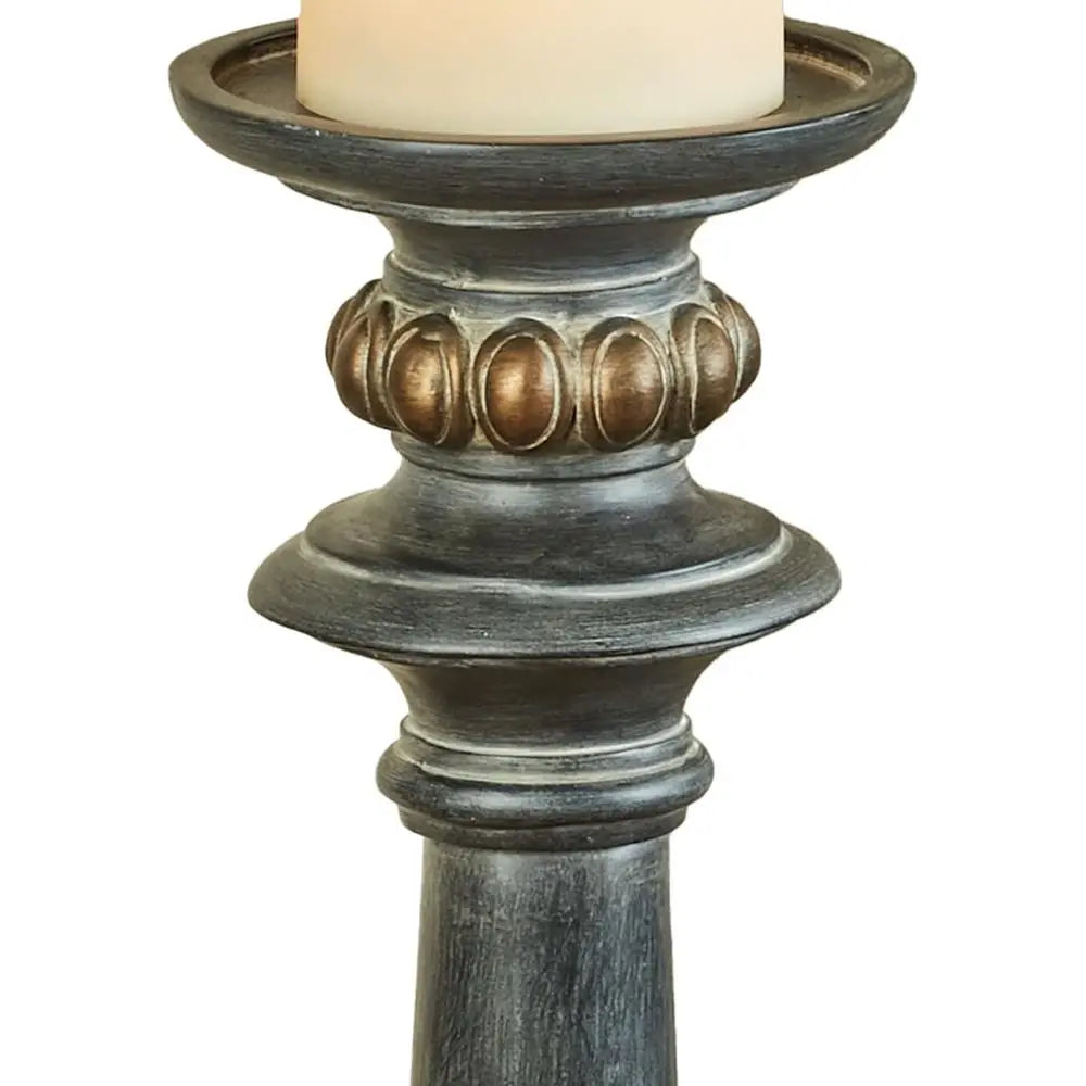 Tall Candle Holder With Metallic Accents Pillar Pedestal Spindle Design