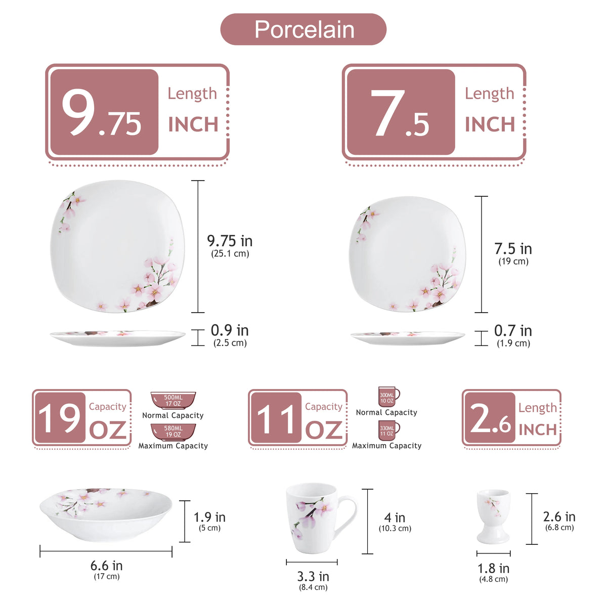 MALACASA 30 Piece Porcelain Dinnerware Set Floral Service For 6