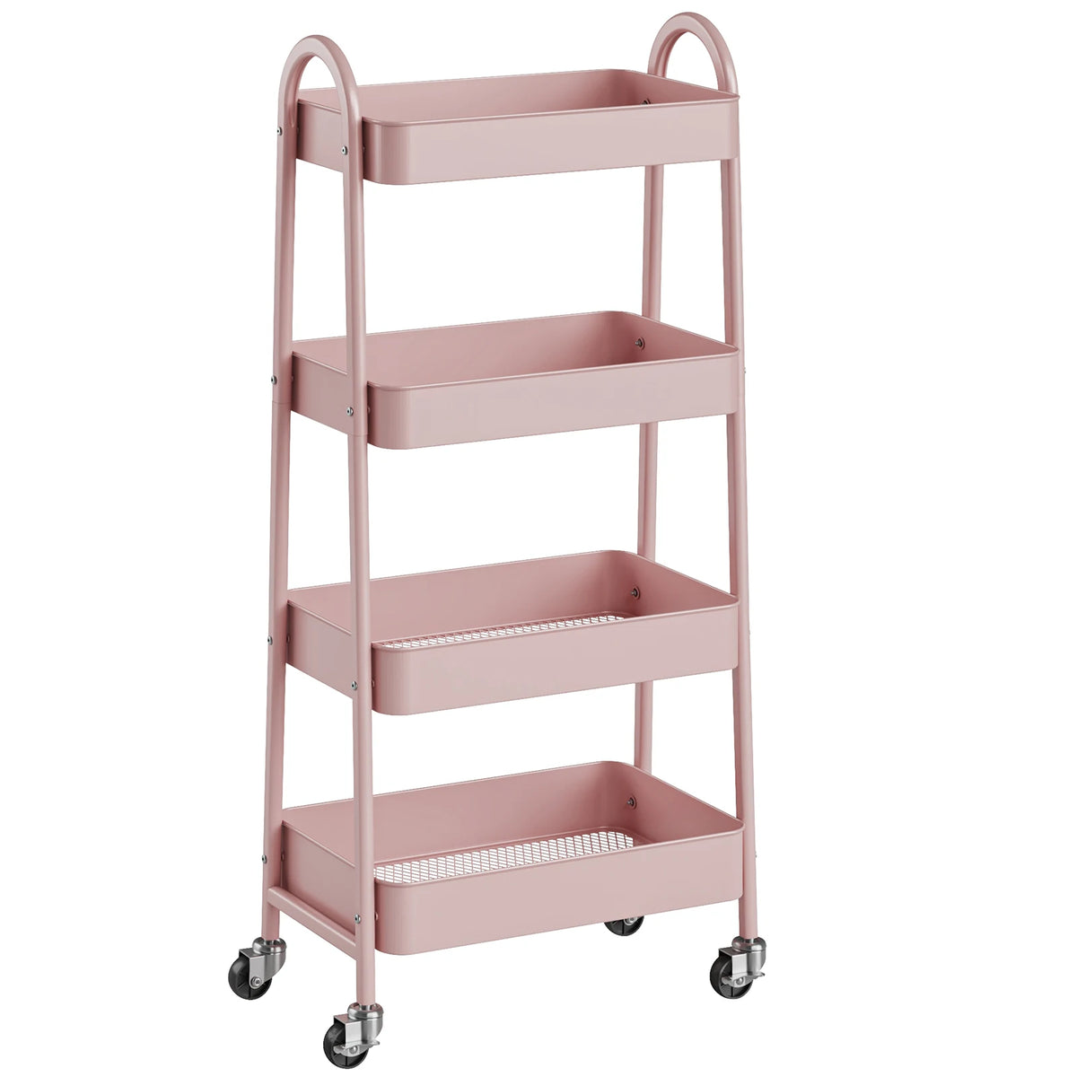 MCQ 4 Tiers Mobile Metal Frame Kitchen Cart Rolling Storage Shelf with Lockable Caster Wheels Organization Utility Cart for Livingroom Kitchen Narrow Places 