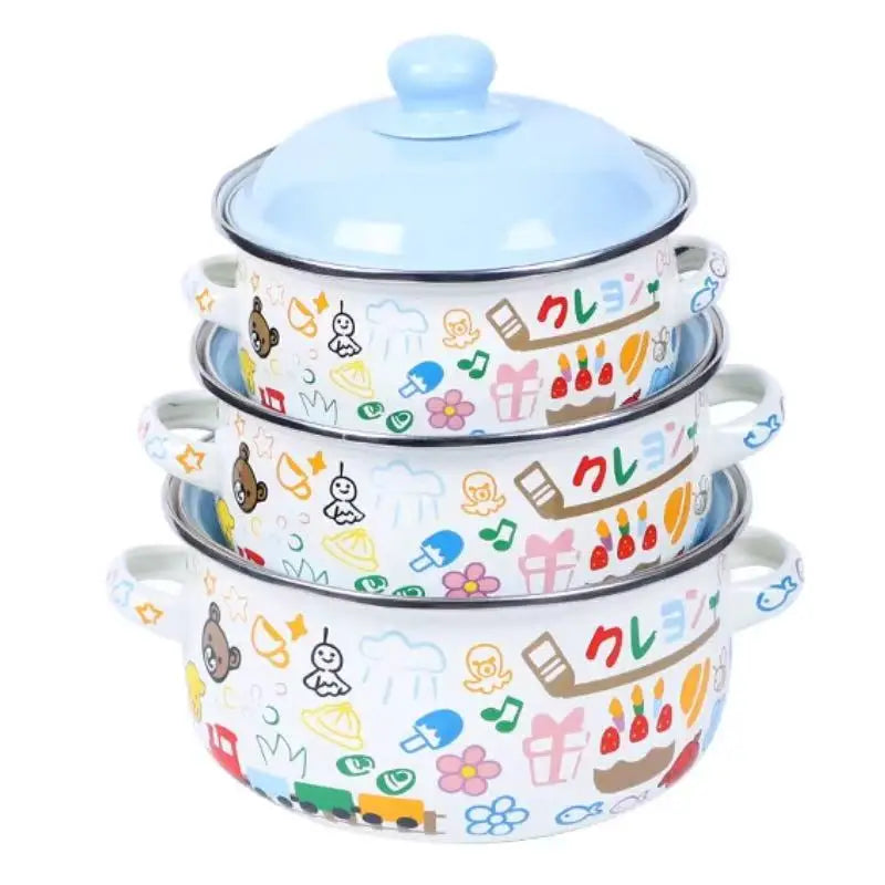 3Pcs Vintage Enamel Stock Pot Set with Lid,34oz/51oz/68oz Retro Flower Cooking Pot, Flat Bottom Stew Pot with Dual Handles for Induction & Gas Stove Kitchen Use