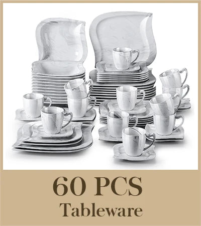MALACASA Porcelain Dinnerware Set With Cups Saucers Dessert Plates