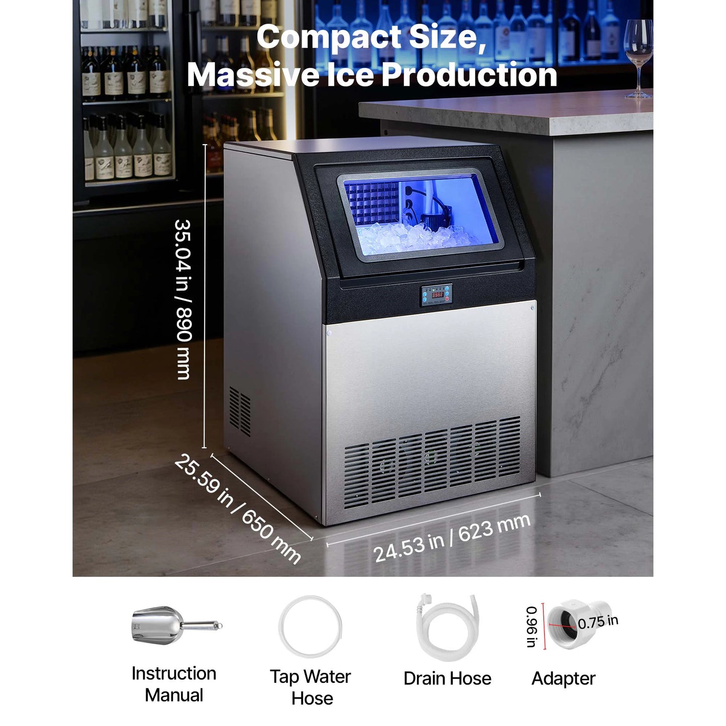 SucceBuy 80lbs-440lbs/24H Commercial Ice Maker Machine Stainless Steel Ice Maker with LED Display & Self-Cleaning for Bar Home