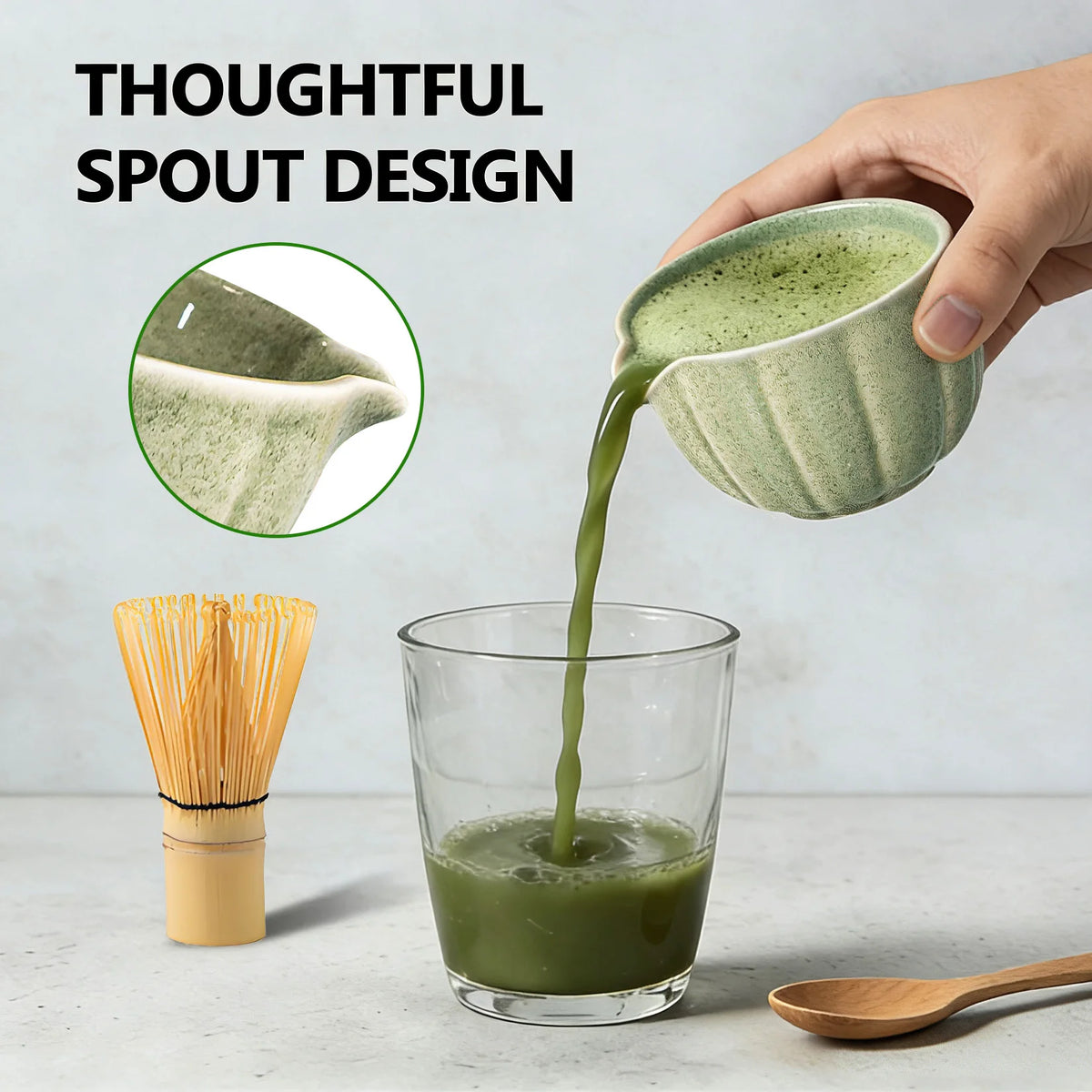 Japanese Matcha Tea Set with Ceramic Bowl and Bamboo Whisk