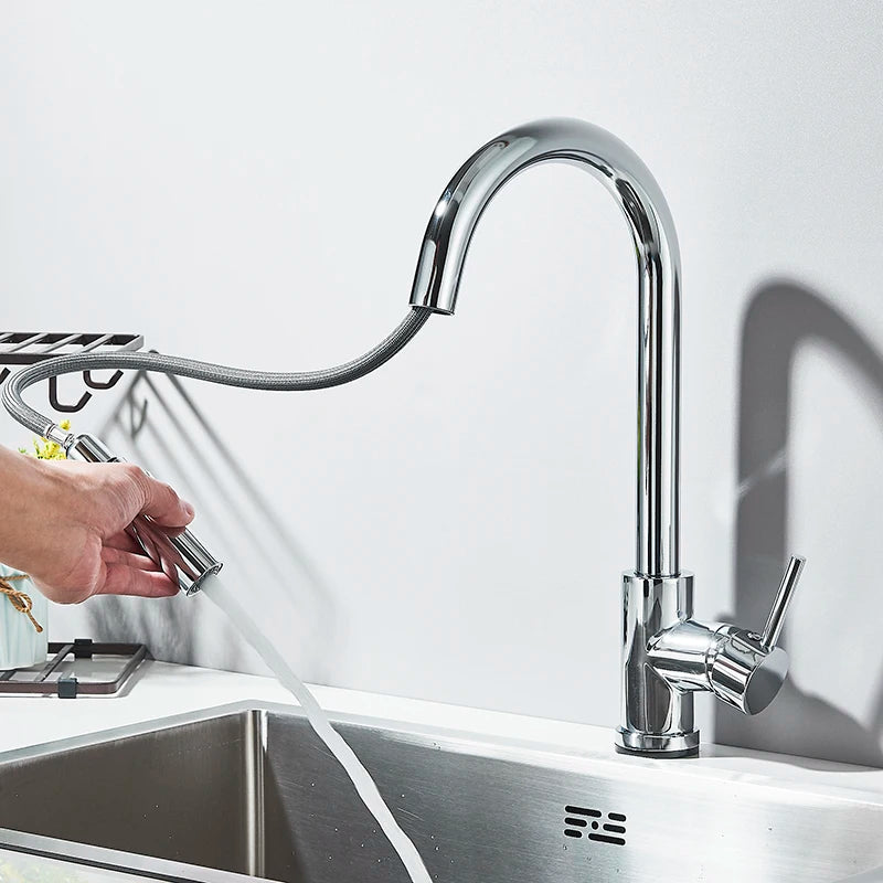 Suguword Pull Out Kitchen Faucet Two Mode Spout Single Handle Deck Mounted