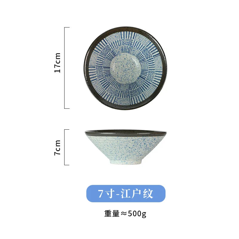 Japanese Ramen Bowl Sea Ripple Ceramic Beef Noodle Soup Bowl
