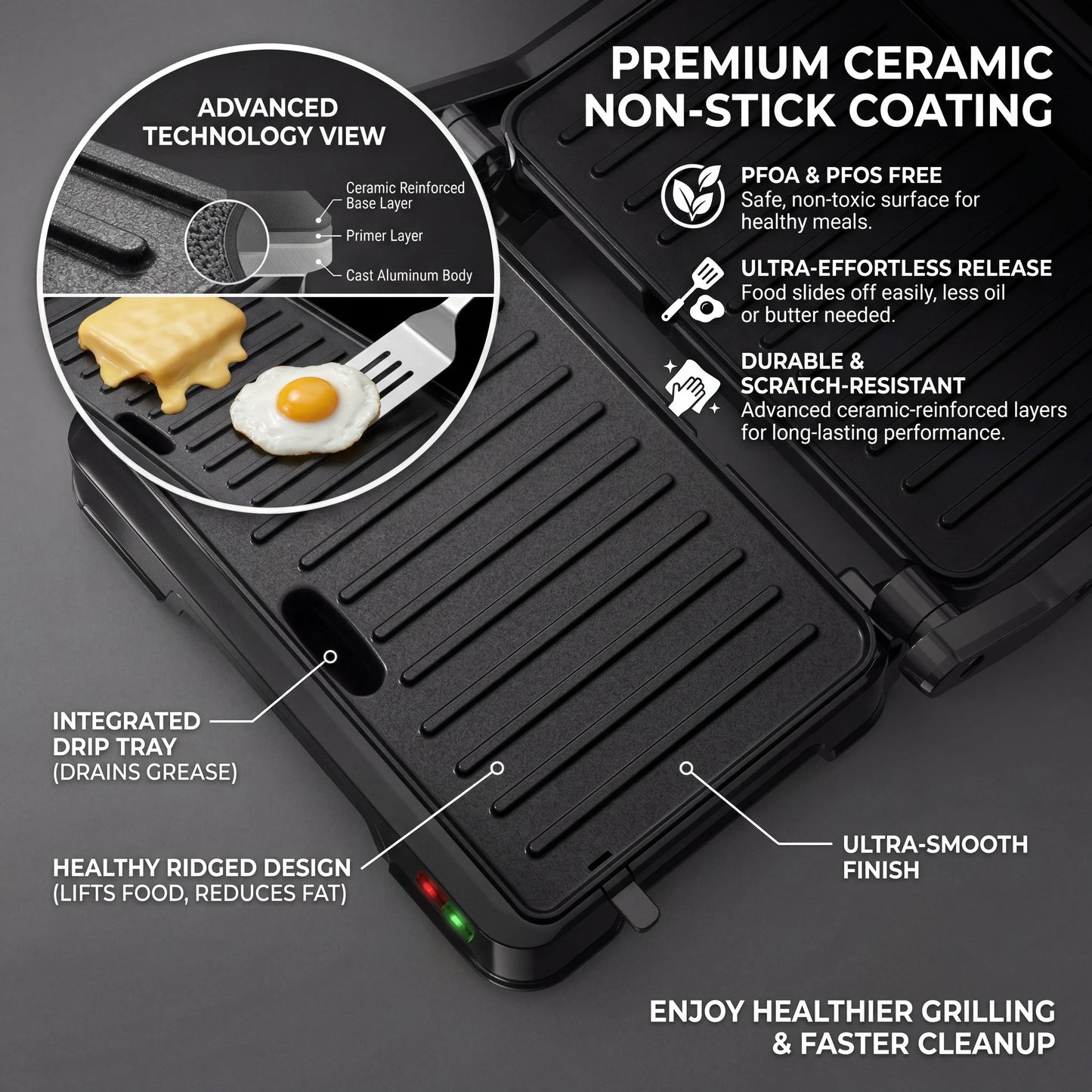 Panini Grill Press - 2-Slice, 180° Opening, Non-Stick Stainless Steel Plates for Versatile Grilling, Toasting, and Cooking, 900W