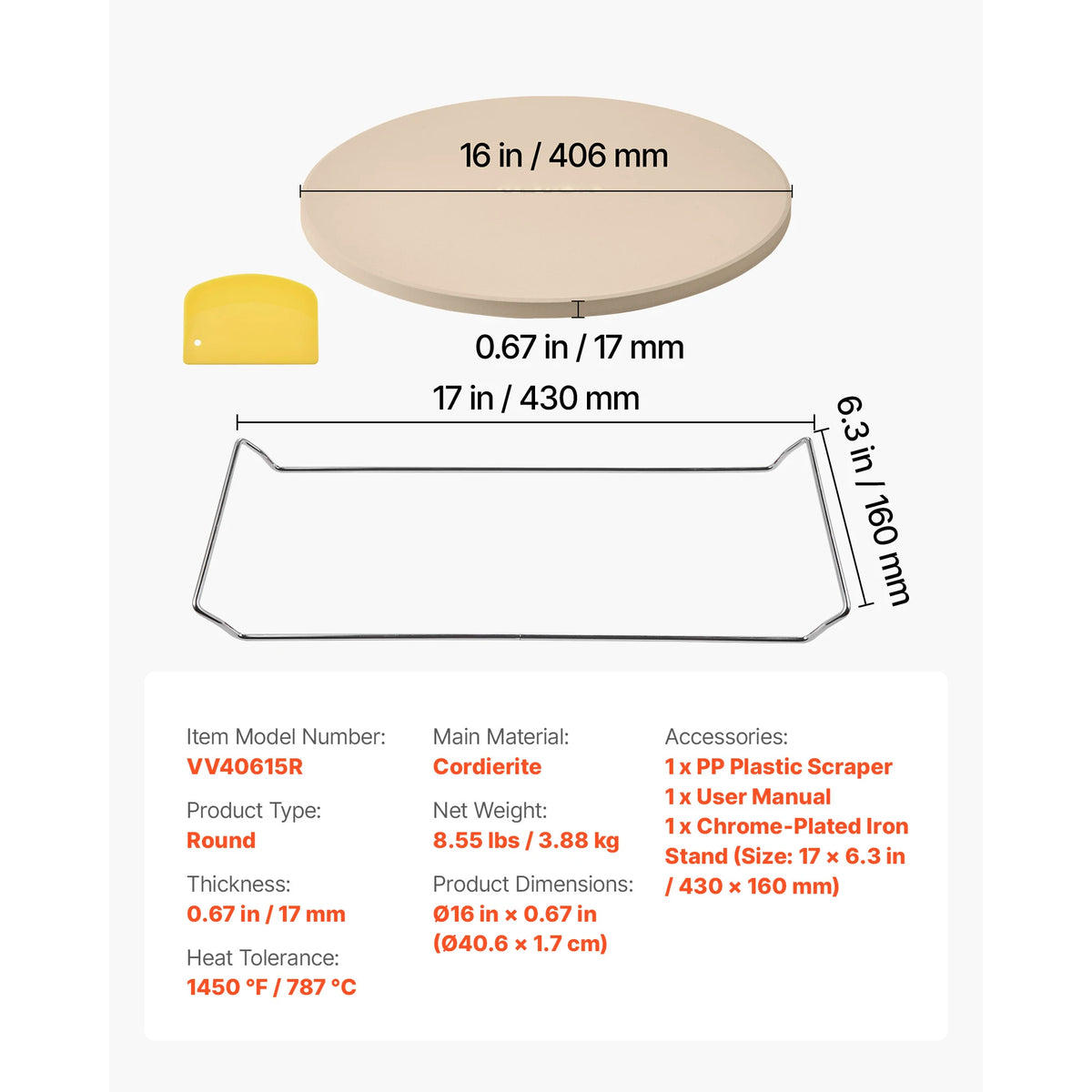 SucceBuy Heat Resistant Cordierite Pizza Stone With Metal Peel