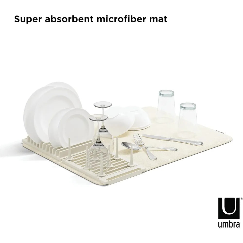 Foldable Dish Rack with Adjustable Pegs and Drying Mat Compact Storage Linen