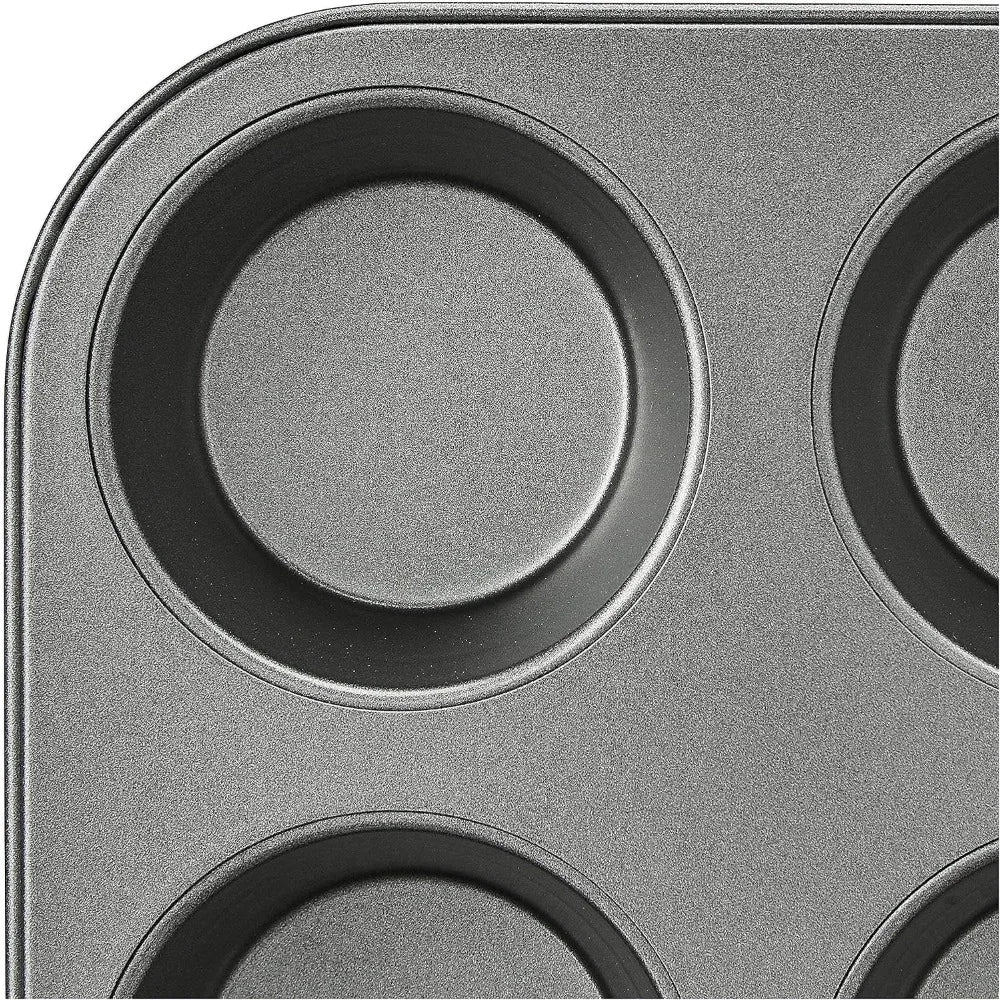 Nonstick Muffin Pan Set of 2, 12 Cups Each, Sturdy Steel, Oven Safe to 428°F, Easy Clean, Gray