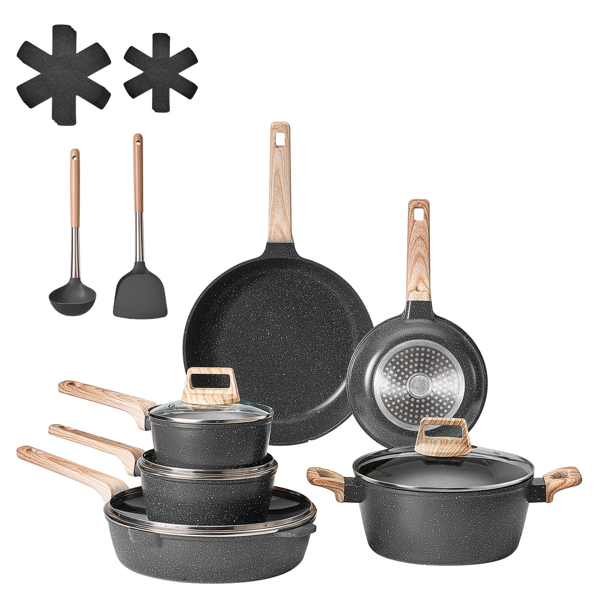 SucceBuy 17 Piece Nonstick Detachable Handle Pots and Pans Set