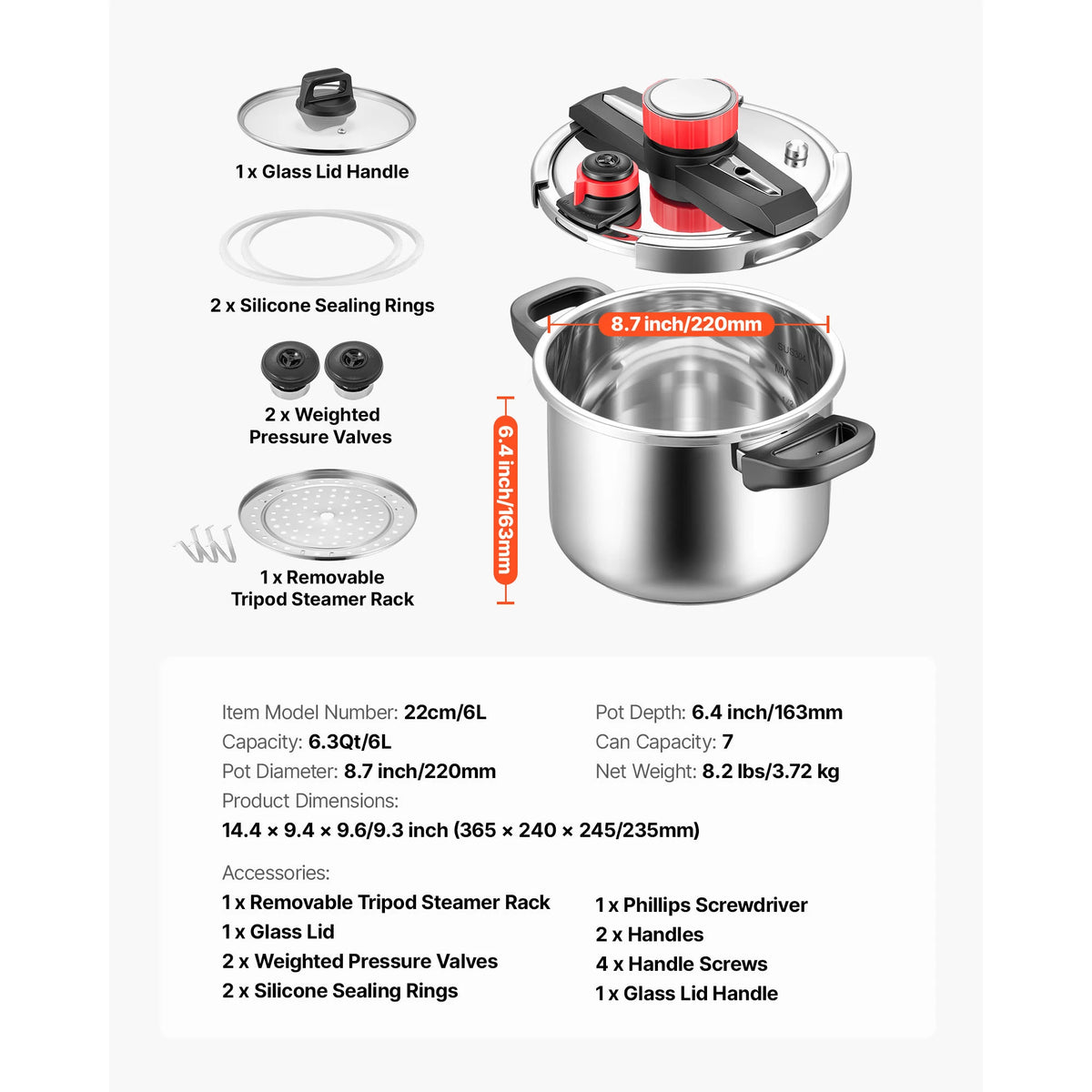 SucceBuy Stainless Steel Pressure Cooker With Tempered Glass Lid
