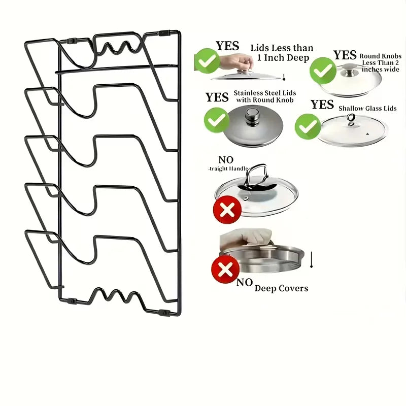 Stainless Steel Wall Mounted Pot Lid Organizer Kitchen Rack