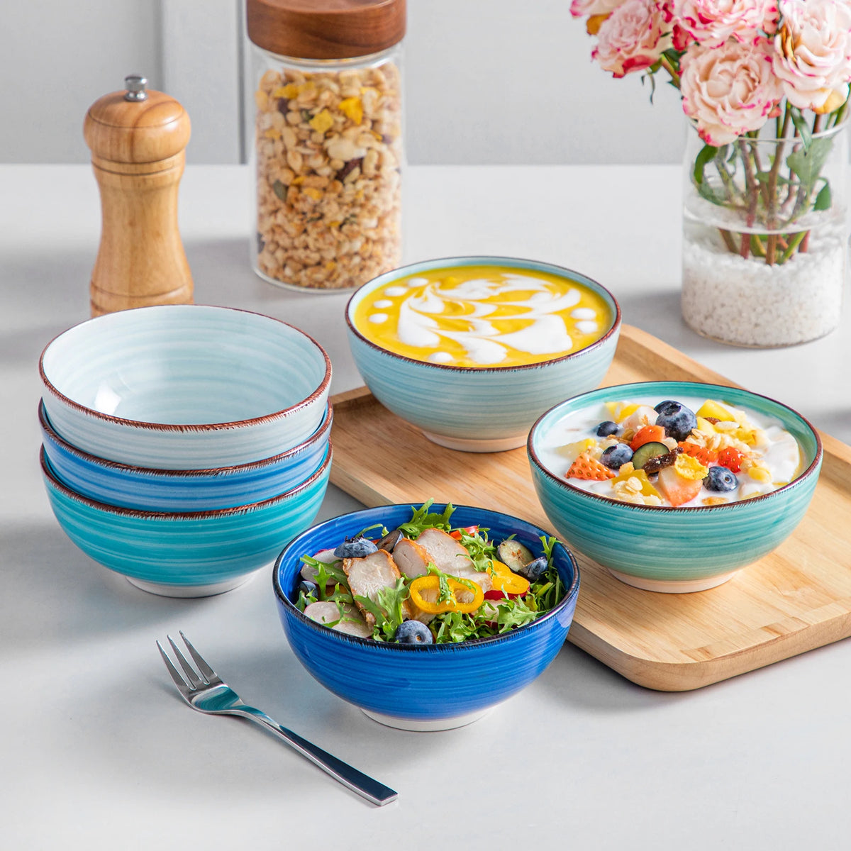 MALACASA Bonita Porcelain Serving Bowl Set For Soup And More