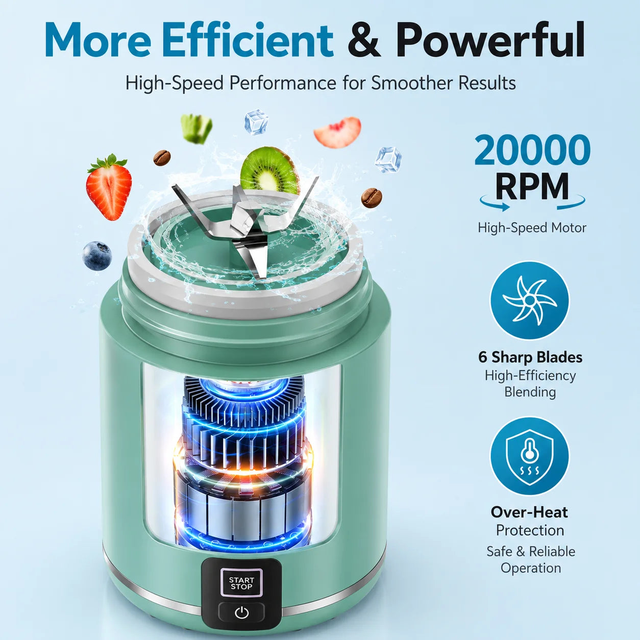 18 oz Portable Blender, Cordless USB-C Rechargeable Personal Blender for Shakes and Smoothies