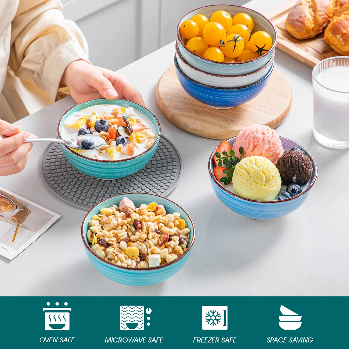MALACASA Bonita Porcelain Serving Bowl Set For Soup And More