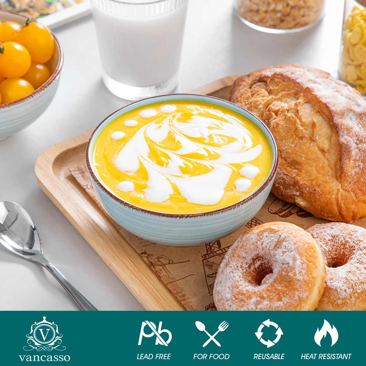 MALACASA Bonita Porcelain Serving Bowl Set For Soup And More