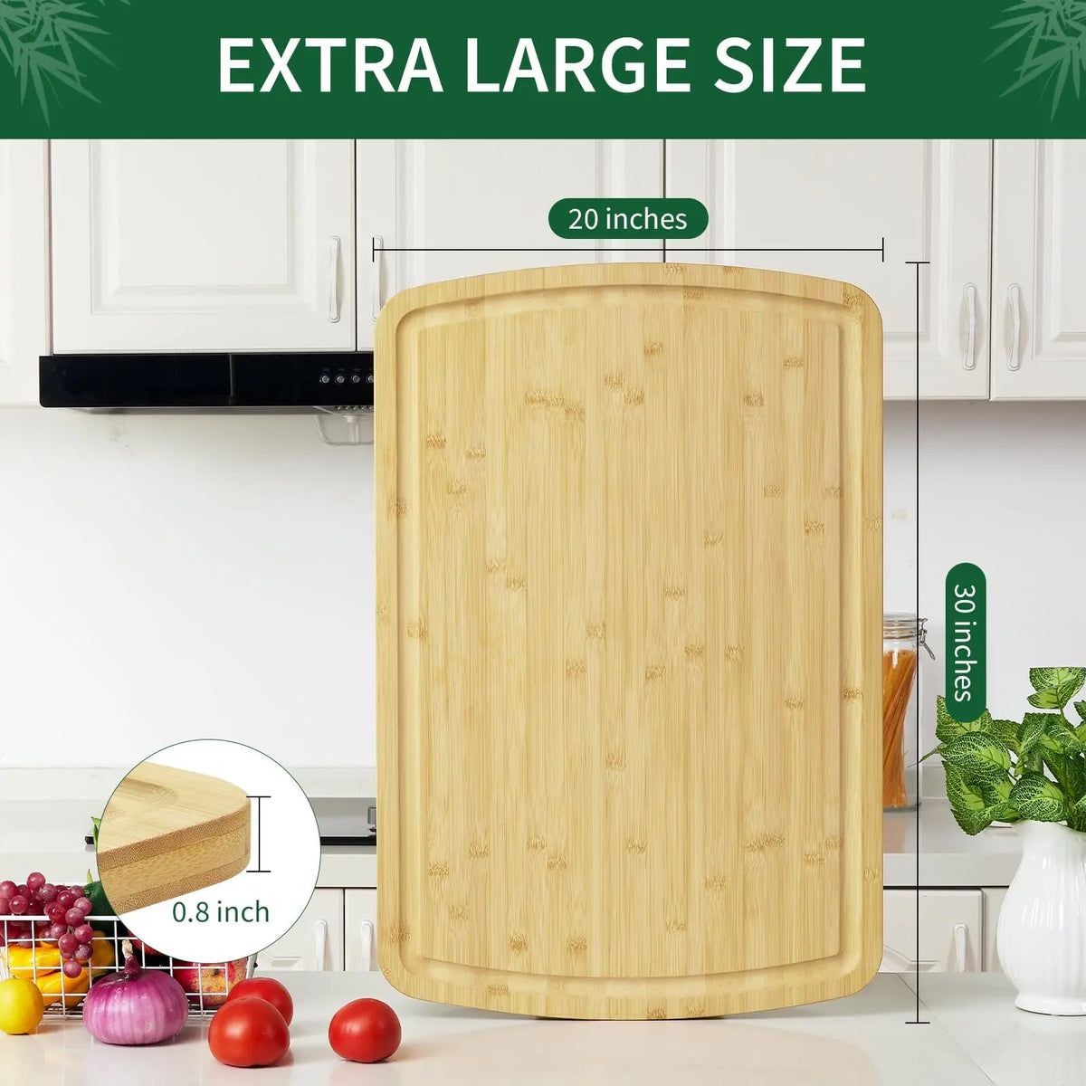 30x20 Inch Large Bamboo Cutting Board for Kitchen, Reversible Wood Noddle Board Stove Top Cover with Deep Juice Grooves, Knives Friendly & Easy to Clean for Home Commercial Use