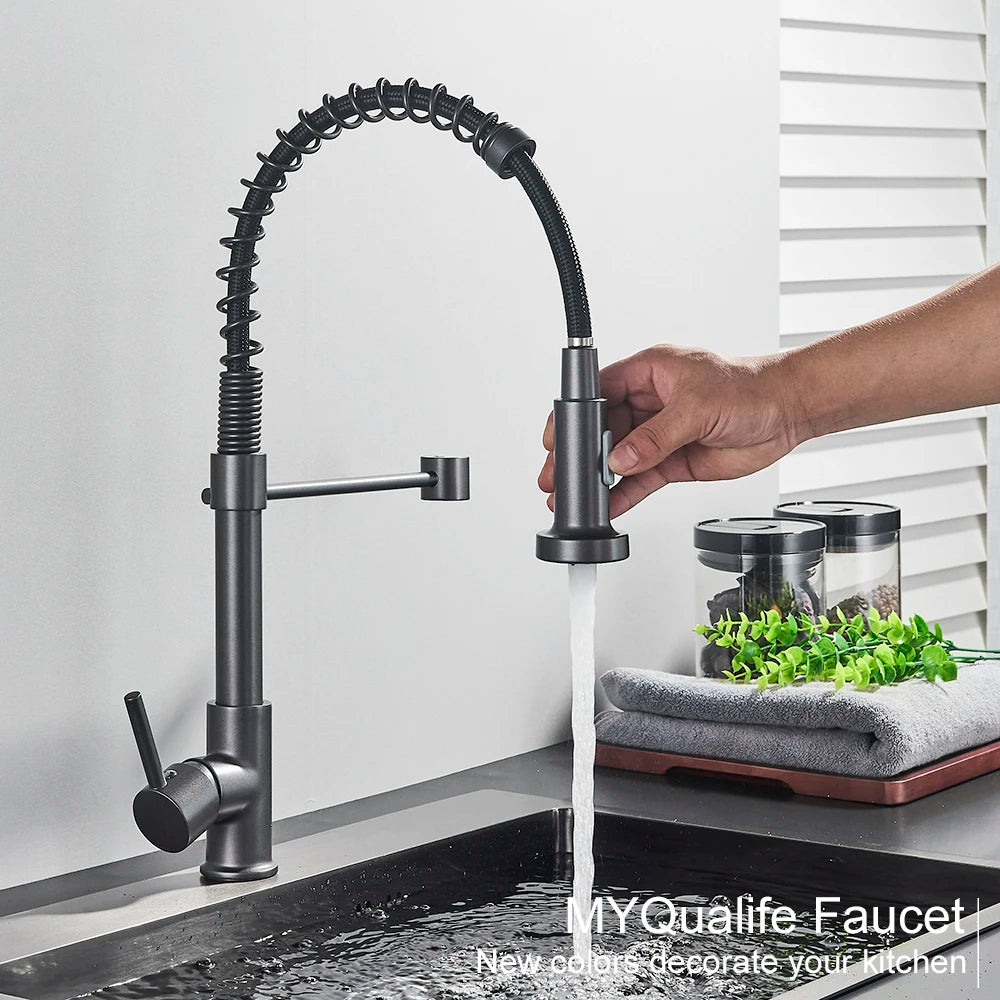 Myqualife Single Handle Pull Down Kitchen Sink Faucet