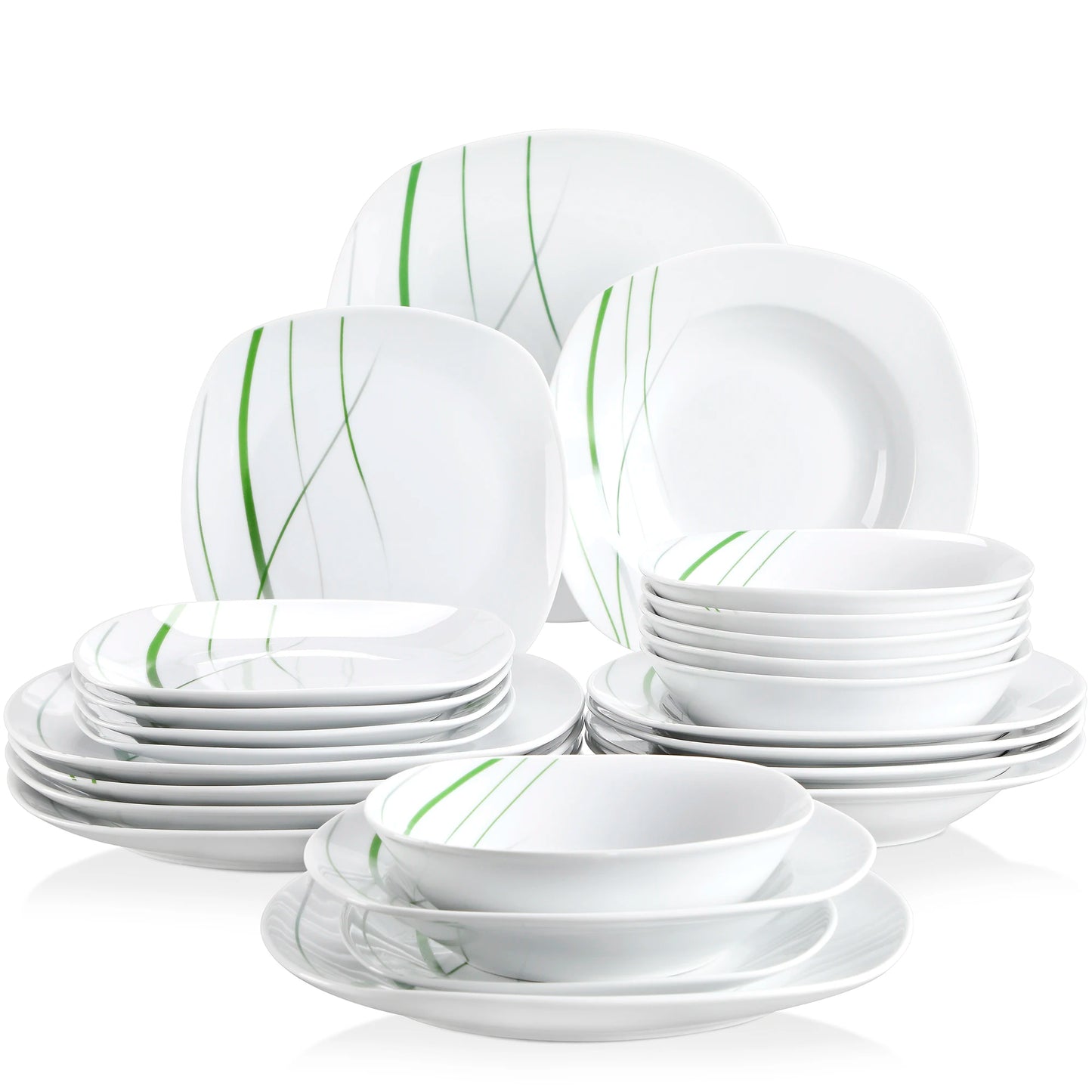 VEWEET AVIVA 24/48-Piece Ivory White Porcelain Ceramic Tableware Dinnerware Set with Soup Plate,Bowl,Dinner Plate,Dessert Plate