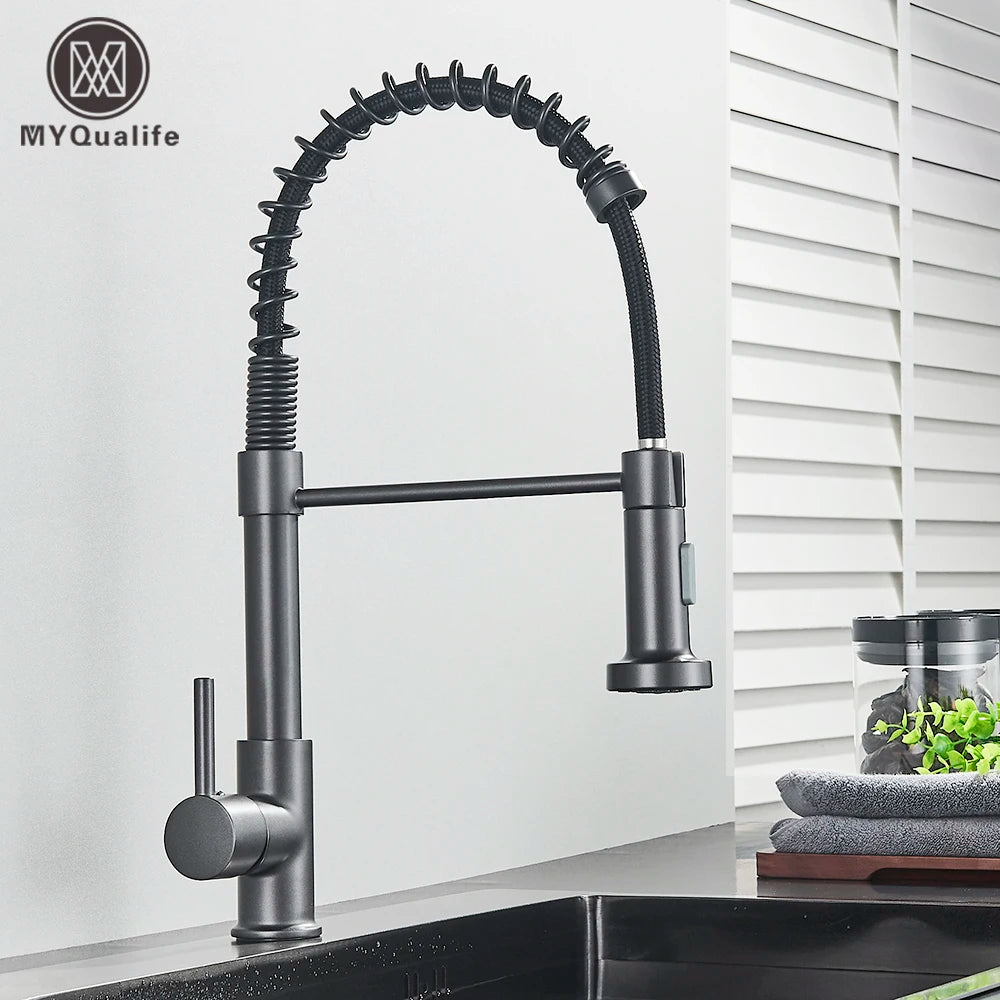 Myqualife Single Handle Pull Down Kitchen Sink Faucet