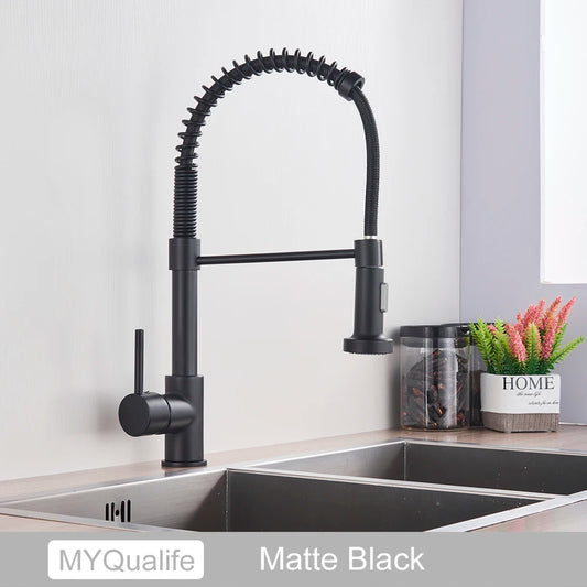 MYQualife One Handle Spring Kitchen Sink Faucet Deck Mounted Hot Cold