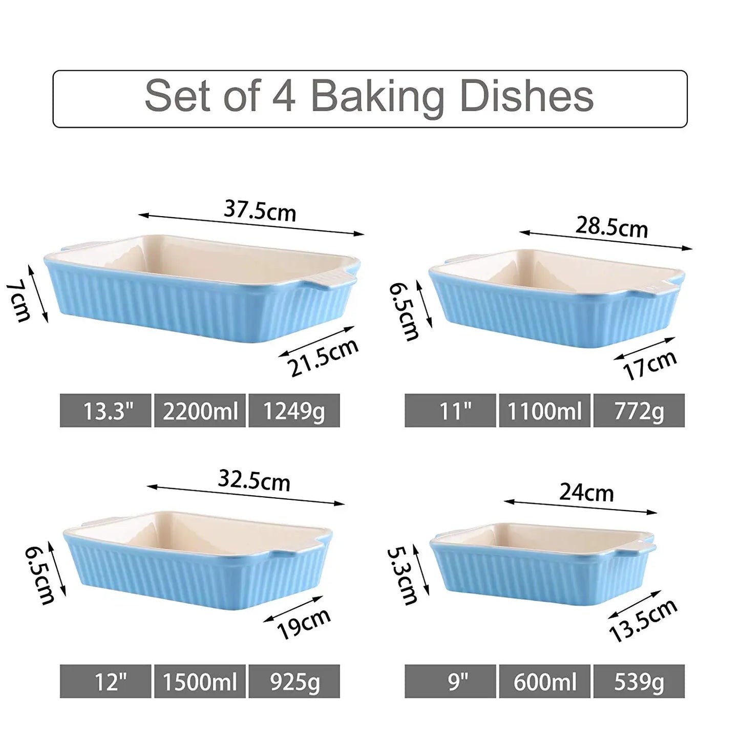 MALACASA 4-Piece Ceramic Baking Dish Set With Oven Safe Handles
