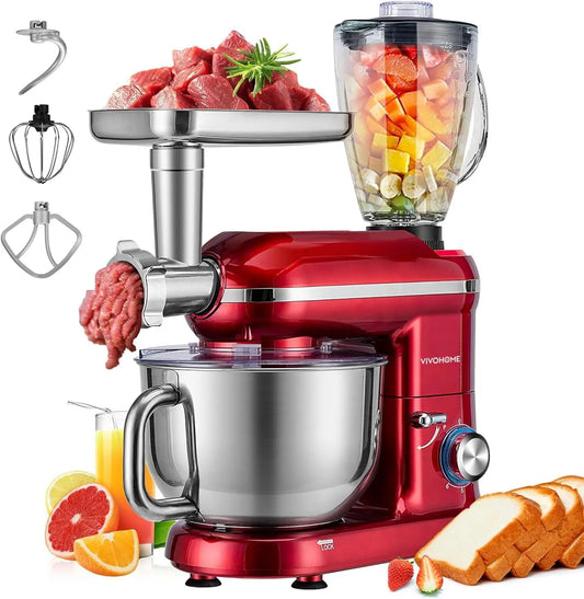 3-in-1 Stand Mixer, 6 Quart Electric Tilt-Kitchen Mixer with Bowl, Multifunctional Food Mixer with