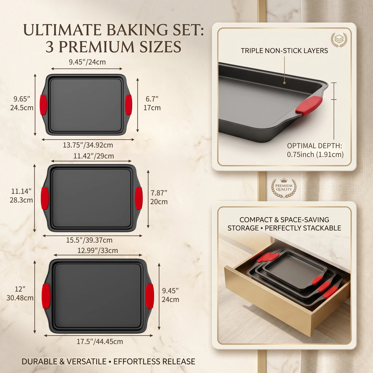 Carbon Steel Nonstick Baking Pan Set For Cookies Cakes Pizza
