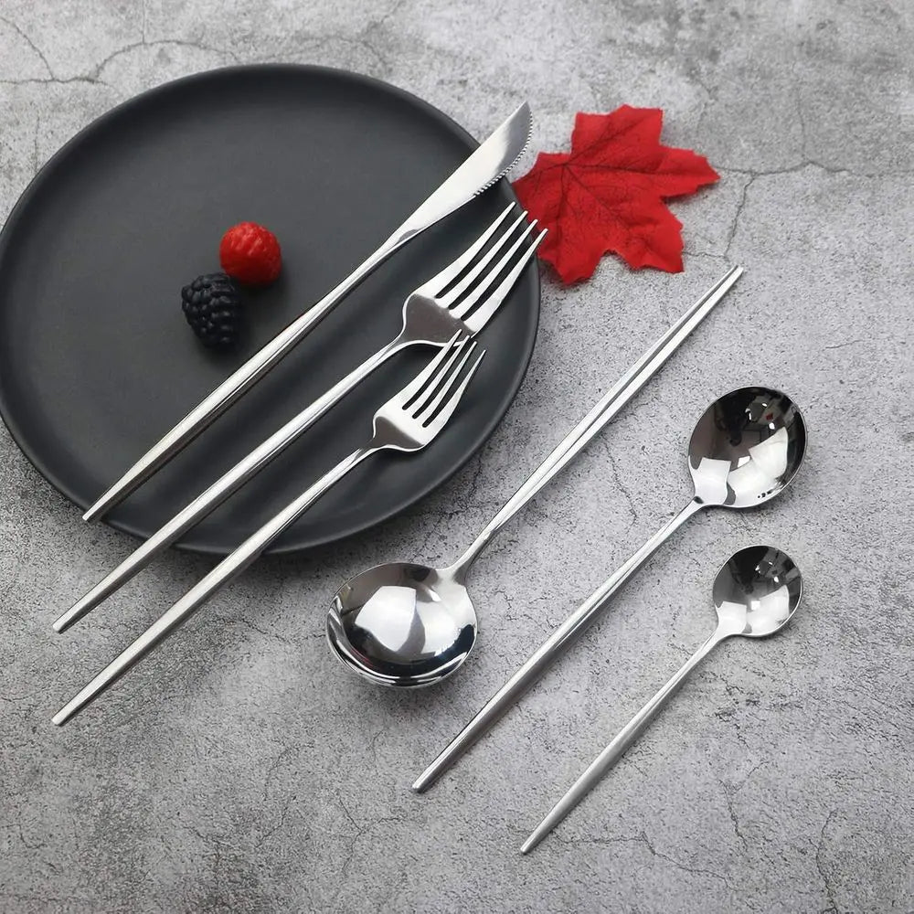 Silverware Set, Mirror Polished Silver latware Cutlery Set Service or 6, Shiny inish 36 Pieces StainlSteel Utensils Set Dinner K