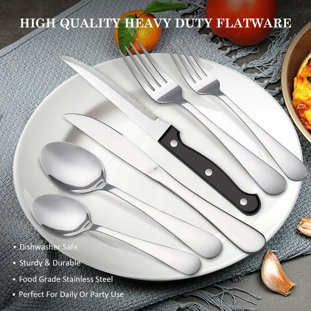 KOOMADE 48Pcs Stainless Steel Cutlery Set Steak Knives Included Mirror Polished Flatware Set Dinner Knife Fork Spoon Tableware Kitchen Utensils Dishwasher Safe For Home Restaurant Party
