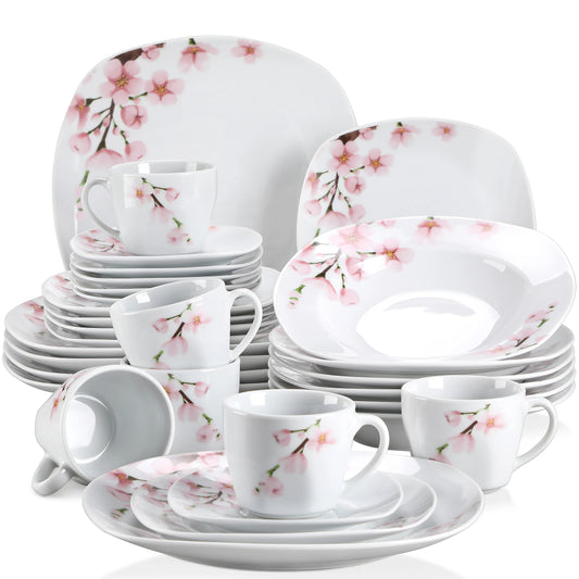 MALACASA 30 Piece Porcelain Dinnerware Set Floral Service For 6