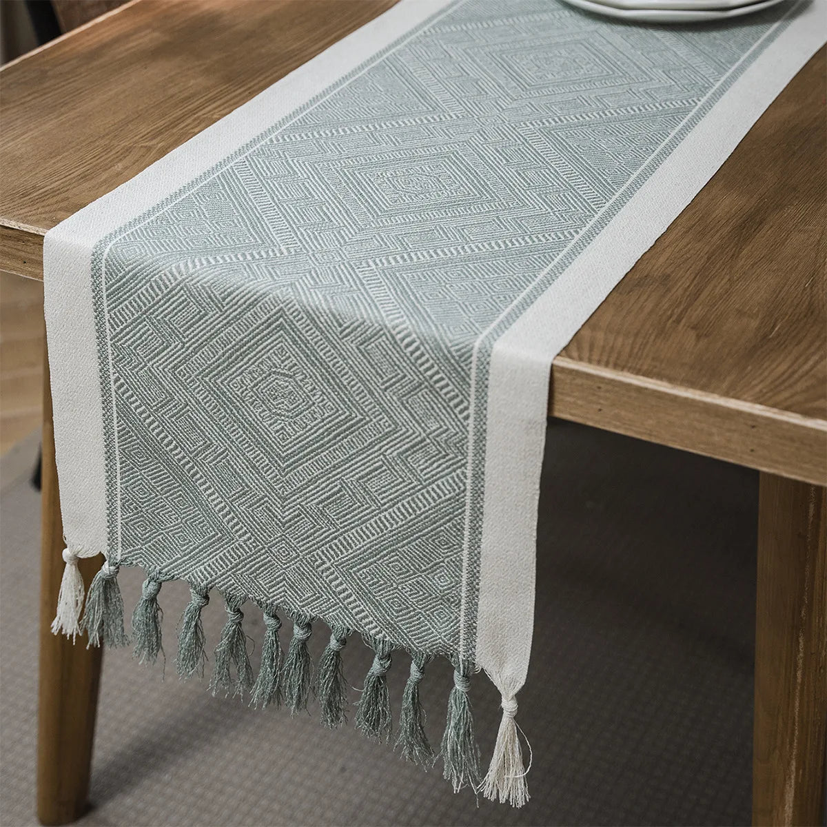 Table Runner Nordic Jacquard Geometric Table Flag Tassel Fashion Tea Flag Dining Flag Long Polyester Cotton Tablecloth