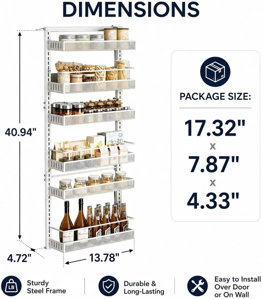 Garvee Over The Door Stainless Steel Kitchen Spice Rack Organizer