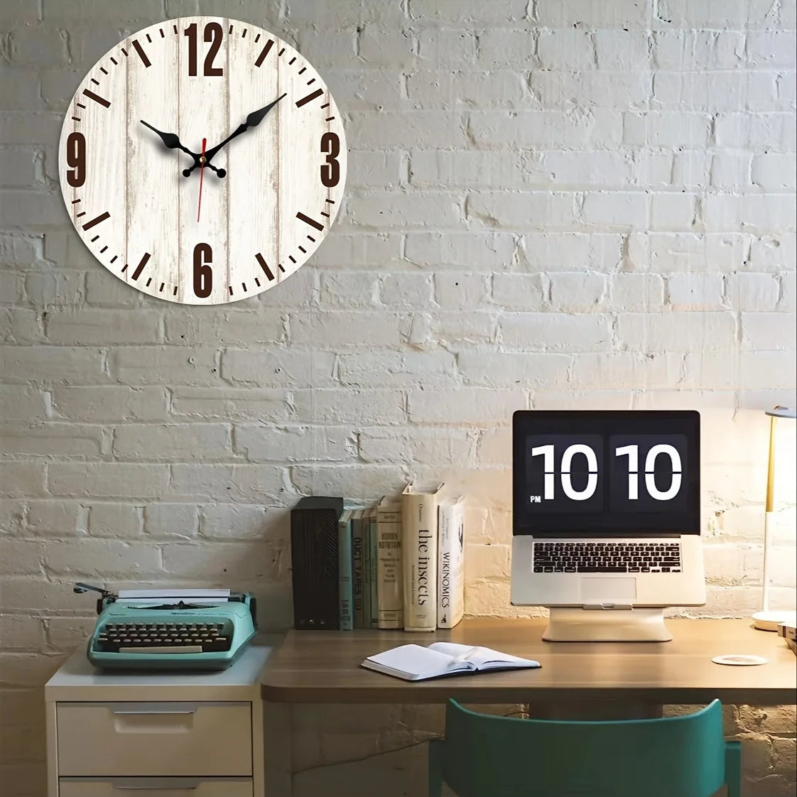 1pc Rustic Wooden Wall Clock, Large Numbers, Round Decorative Art Hanging Clock For Home Living Room, Silent, No-Punching New Wa