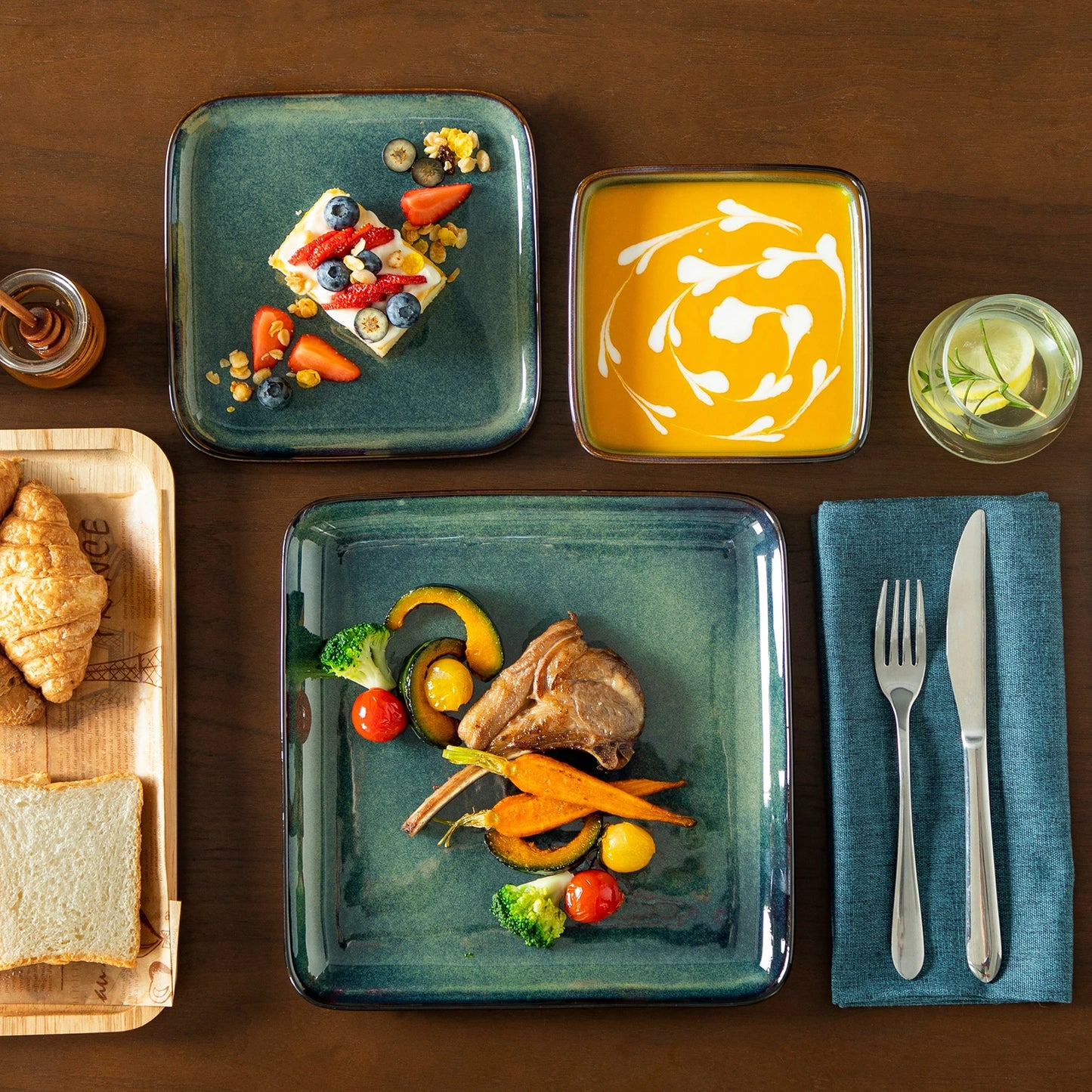 Malacasa Ceramic Dinner Set 12 24 36 Piece Square Reactive Glaze
