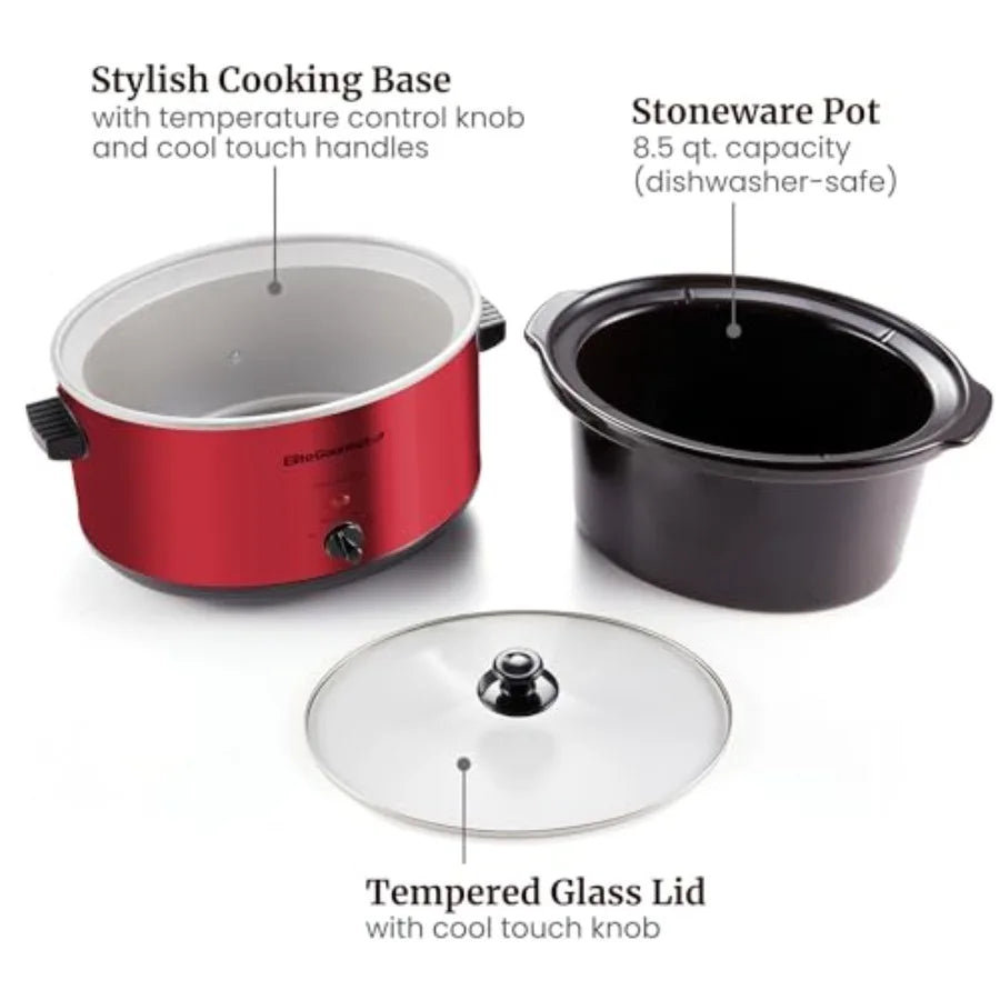 Electric Ceramic XL Jumbo Slow Cooker Adjustable Temp for Entrees Sauces Stews Dips Dishwasher Safe Glass Lid Crock 8.5Qt Metal