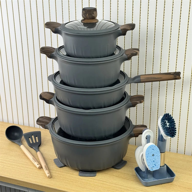 DONNOR 21 Pcs Pots and Pans Set Nonstick Ceramic Cookware Sets Kitchen Induction Cookware With Frying Pan Stew Soup Pot