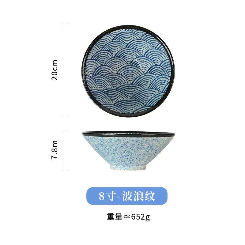 Japanese Ramen Bowl Sea Ripple Ceramic Beef Noodle Soup Bowl