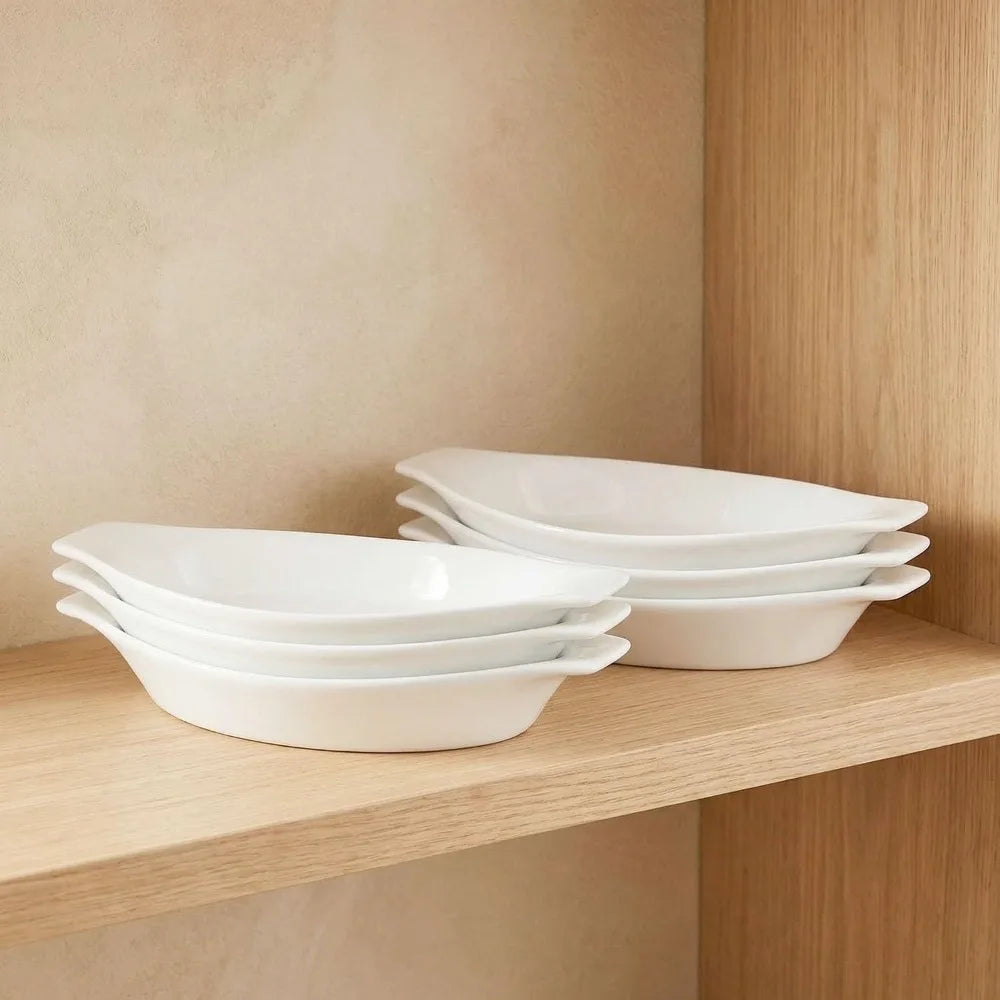 7 oz Ceramic Oval Baking Dish Set of 4, 6.7"L x 4"W, Oven & Microwave Safe, with Handle, for 1-Person Servings