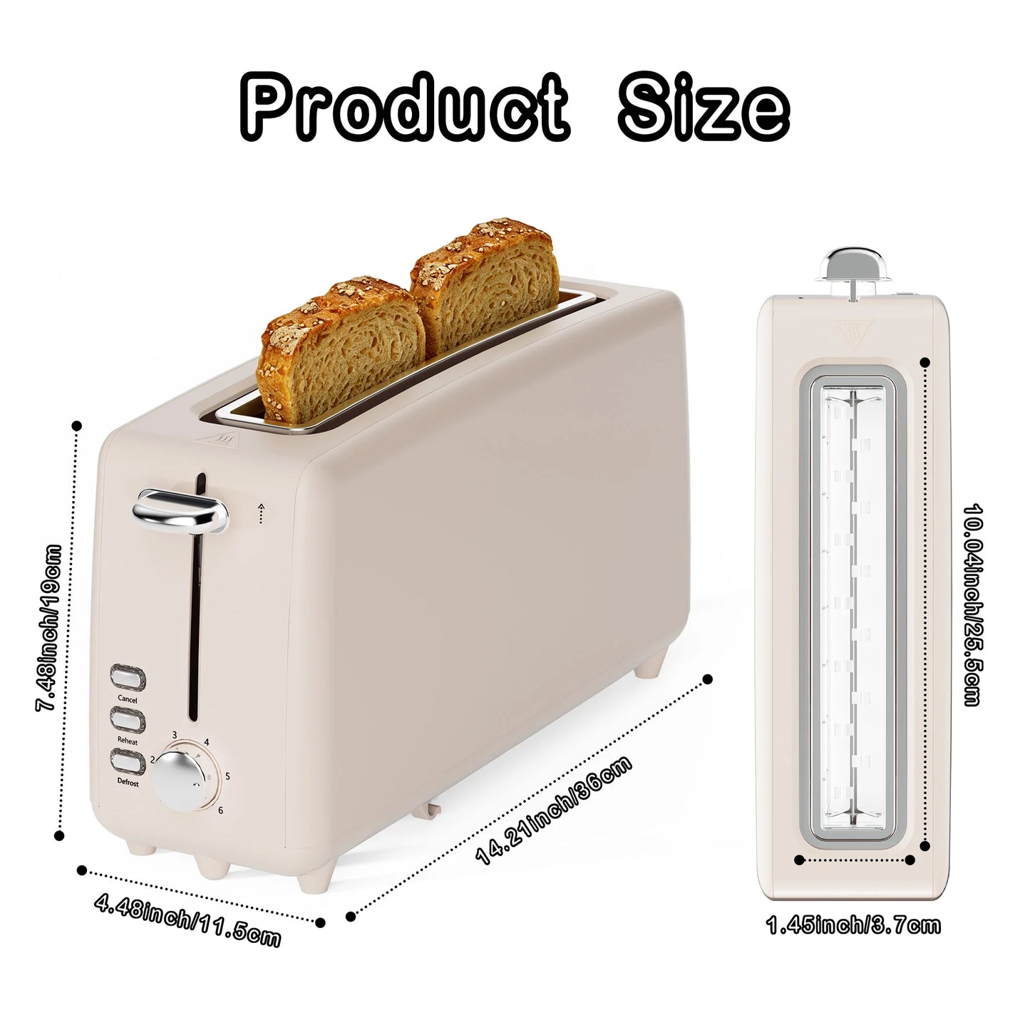 2 Slice Stainless Steel Long Slot Toaster, 6 Shade Settings, 10" Slot for Bagels & Bread, Defrost Cancel Function, Removable Crumb Tray